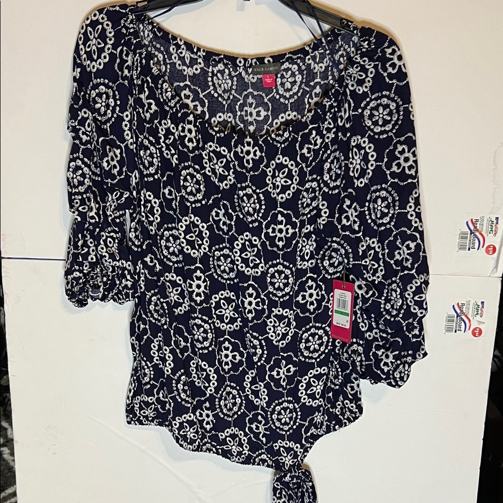 Vince Camuto Black and White Patterned Blouse